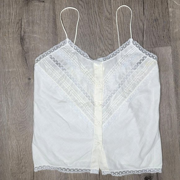 Barbizon vintage lace white button up spaguetti strap tank top size small 100% c - Picture 1 of 7